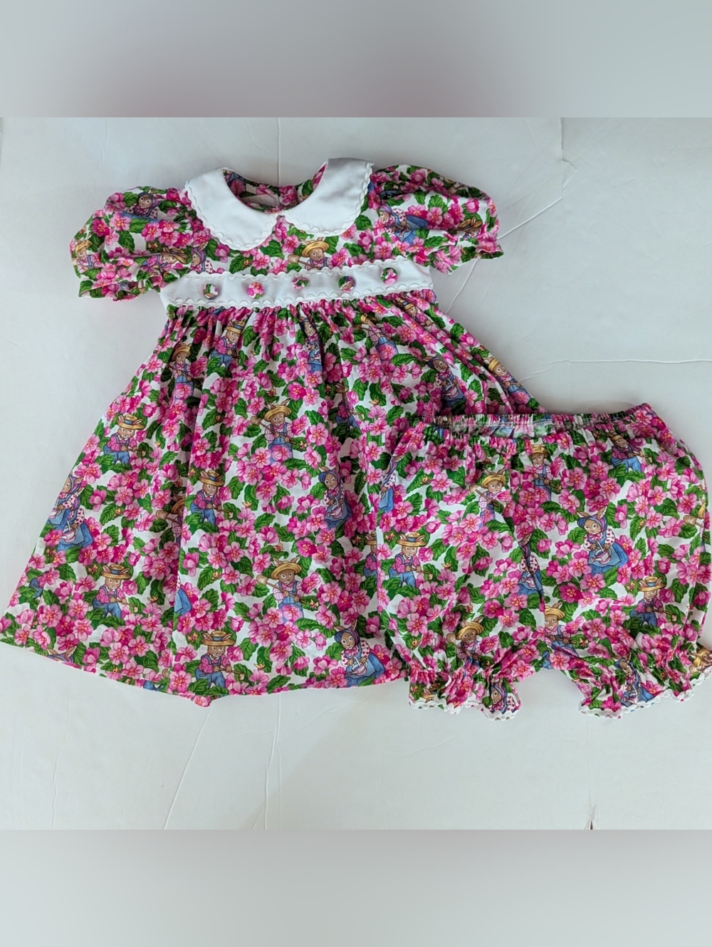 Vtg Plum Pudding Dress 2T Girls Pink Floral Bunny Rabbit - Picture 1 of 4